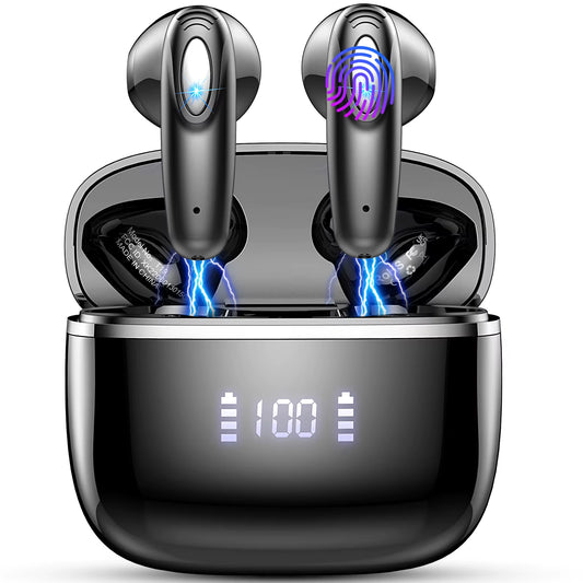 Wireless Earbuds, Bluetooth 5.3, 4 ENC Noise Canceling Mic, 40H LED Display Charging Case, IP7 Waterproof In-Ear Earbuds.
