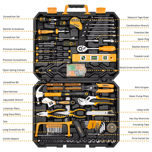 DEKO 228-Piece Socket Wrench and Auto Repair Tool Combination Set with Plastic Storage Toolbox