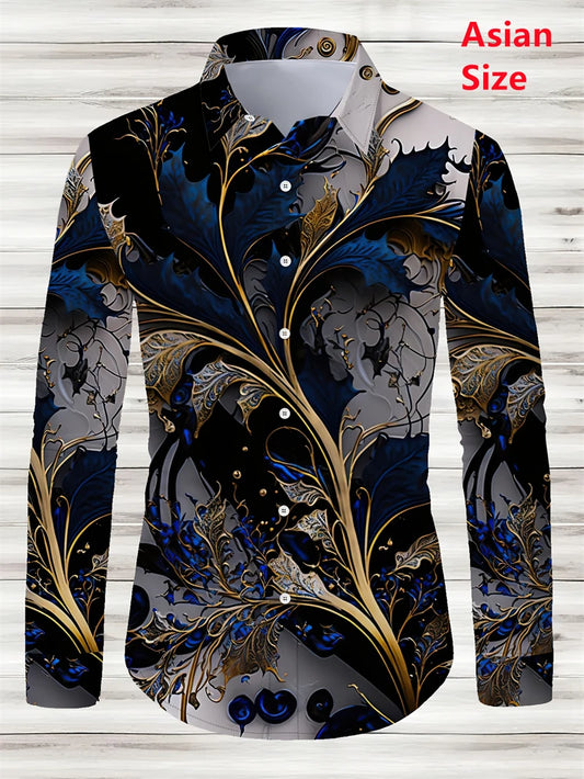 2025 Spring Mens Shirts Fashion Retro Street Texture Printed Shirts Men's Long-sleeved Lapel Shirt Shirt Top Office Clothing