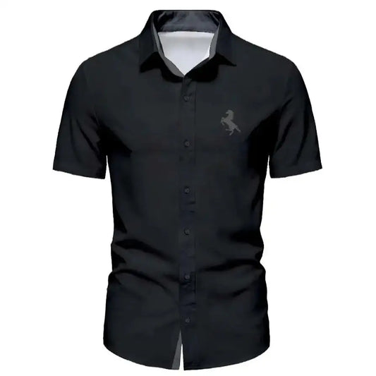 Men's Summer Minimalist Short Sleeved Shirt Fashionable Black Horse Logo Contrasting T-Shirt Men's Gift