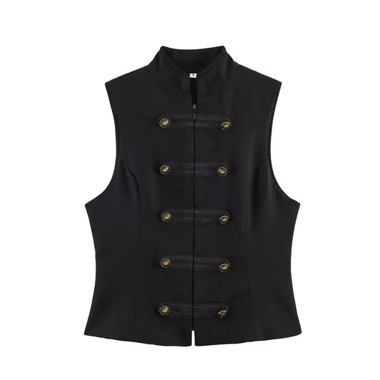SLTNX Women's Top 2026 Spring New Black Sleeveless Rope Knot Decorative Slim Fit Top Vest Unique Fashion Cool Trendy