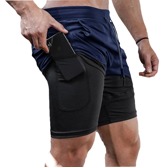 Men's Fitness Training Shorts,Summer Casual Black 2 In 1 Quick Dry Gym Running Shorts Outdoor Slim Quarter Pants