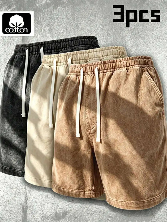3Piece Men's Vintage Shorts Solid Color Pants Summer Beach Shorts Pure Color Unisex Shorts Sports Wear