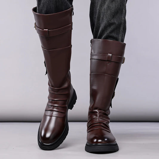 Men's Autumn Winter Vintage Outdoor Long Boots British Style Work Boots High Top Men's Leather Boots-1307