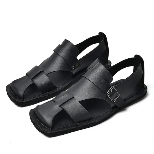 Retro Men's Summer Fashion Hollow Breathable Sandals Comfortable Anti-Slip Wear-Resistant Handmade Roman Style Slippers