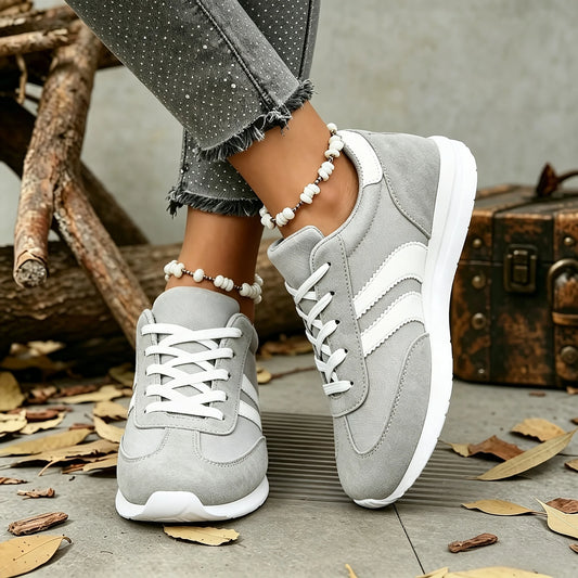 Women Retro Striped Suede Sneakers Lace Up Low Top Casual Shoes Comfort Soft Sole Non Slip Walking Trainers Multicolor Fashion All Match Daily Outdoor Sports Footwear For Ladies All Seasons Daily Wear
