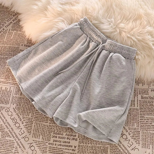 Womens Casual Shorts Korean Style Basic Summer Loose High Waist Drawstring Lounge Shorts Wide Leg Sports Shorts Home Sleepwear