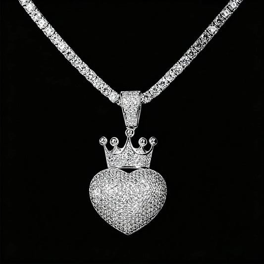 Bling Crown Love Heart Charm Rhinestone Heart Crown Jewelry For Men Women Trendy Rap Accessory Romantic Lovers Fine Jewelry Gifts for Girl Boy Friends Iced Out Crowned Heart Pendant Micro Pave Cubic Zirconia 18K Gold Plated H