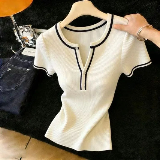 Sweaters O-Neck Knitted Sweater Women Pullovers New Summer Short Sleeve Knit Sweater Pullover Women Tops Sueters De Mujer Q3890