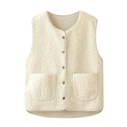 Women'S Teddy Fleece Vest Autumn Thin Vest Sleeveless Coat Plain Plush Vest Short Jacket Loose Fleece Vest Women Outwear