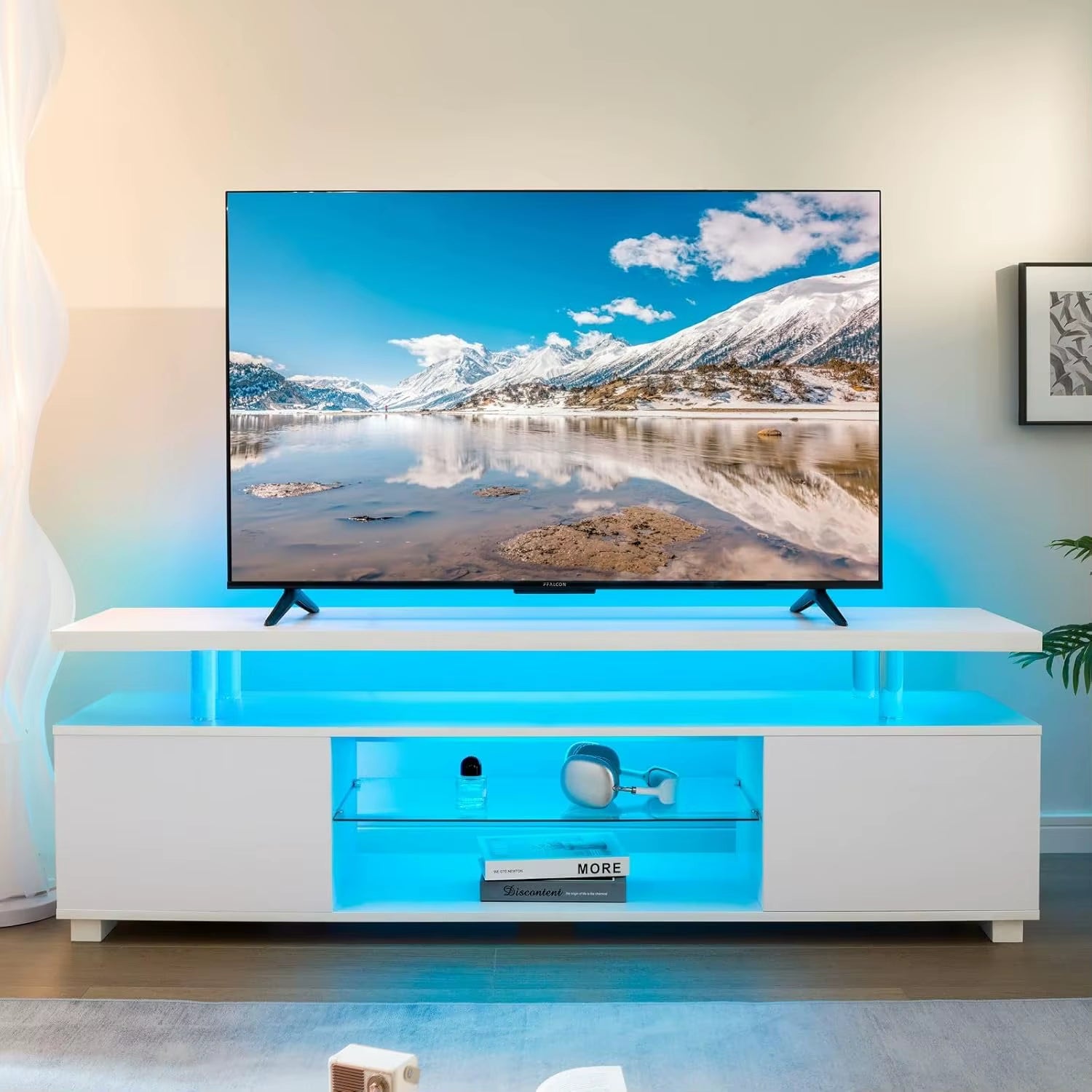 TV Entertainment Center LED Tvs Stand, Gaming Center for 65 70 75Inch TV, White TV Stand with Storage, Tvs Console for Gaming
