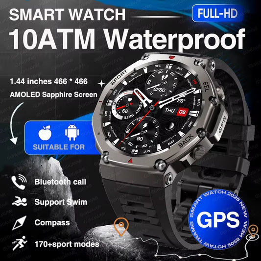 2025 New Military Bluetooth Call Smart Watch Built-In GPS Compass Barometric Altimeter 10ATM Waterproof Sports Smartwatches Men