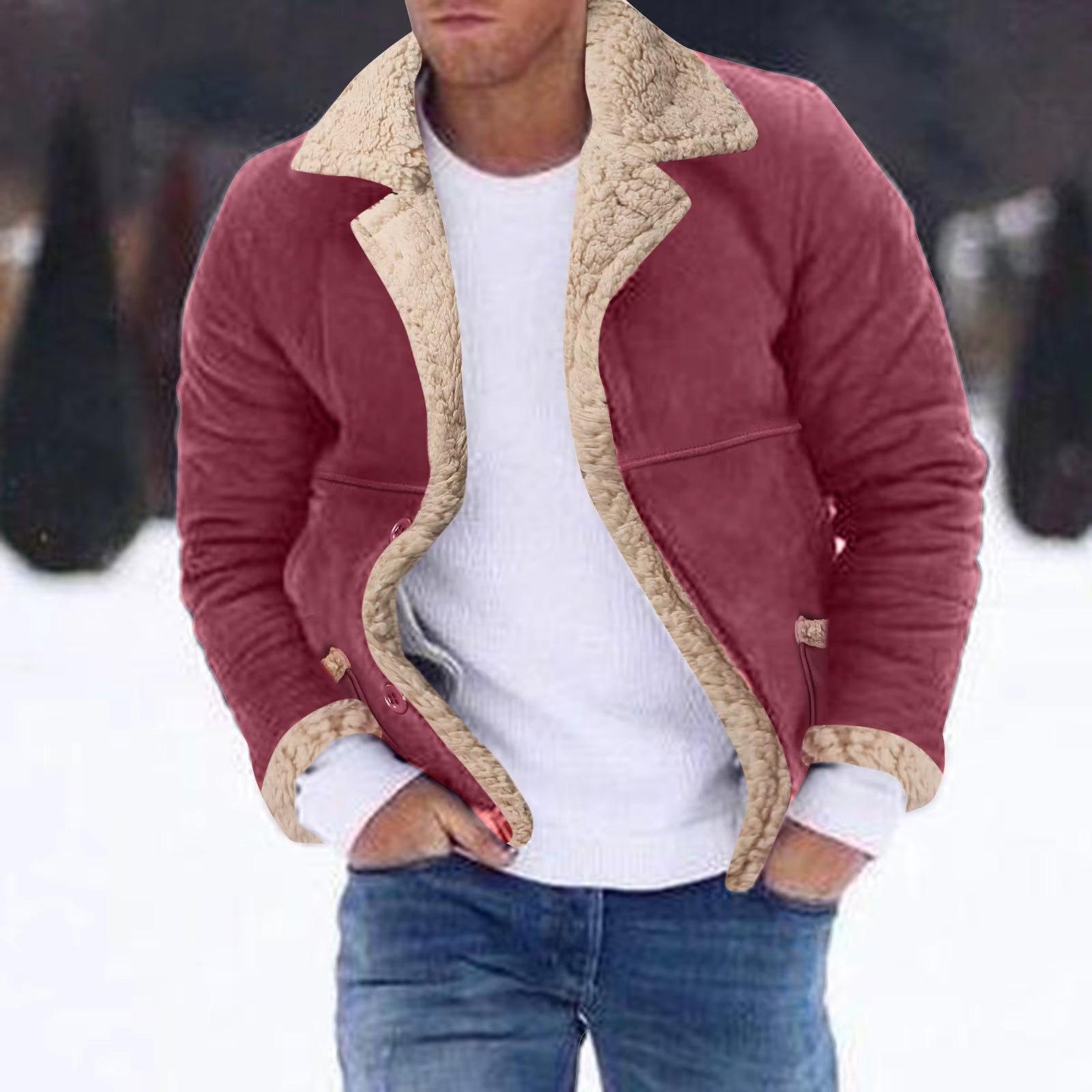 Men plus Size Winter Coat Lapel Long Sleeve Padded Leather Jacket Vintage Thicken Coat Sheepskin Winter Warm Fleece Jacket
