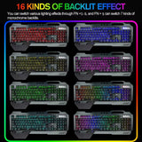K680 Wireless Gaming Keyboard and Mouse Combo,Rainbow LED Backlit Keyboard with Rechargeable 3800Mah Battery Metal Panel