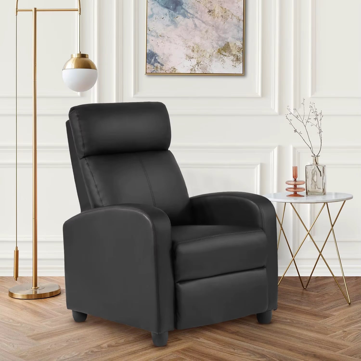 Massage Recliner Sofa with Lumbar Support and Adjustable Backrest for Living Room or Bedroom in Black Leather