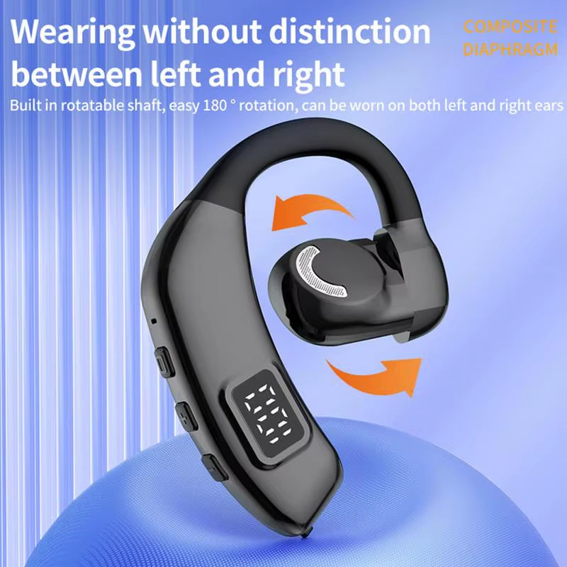 Wireless Handsfree Headset, LED Display Wireless Open Ear Headphones, HIFI Sound, Noise Reduction and 180 Degree Rotation