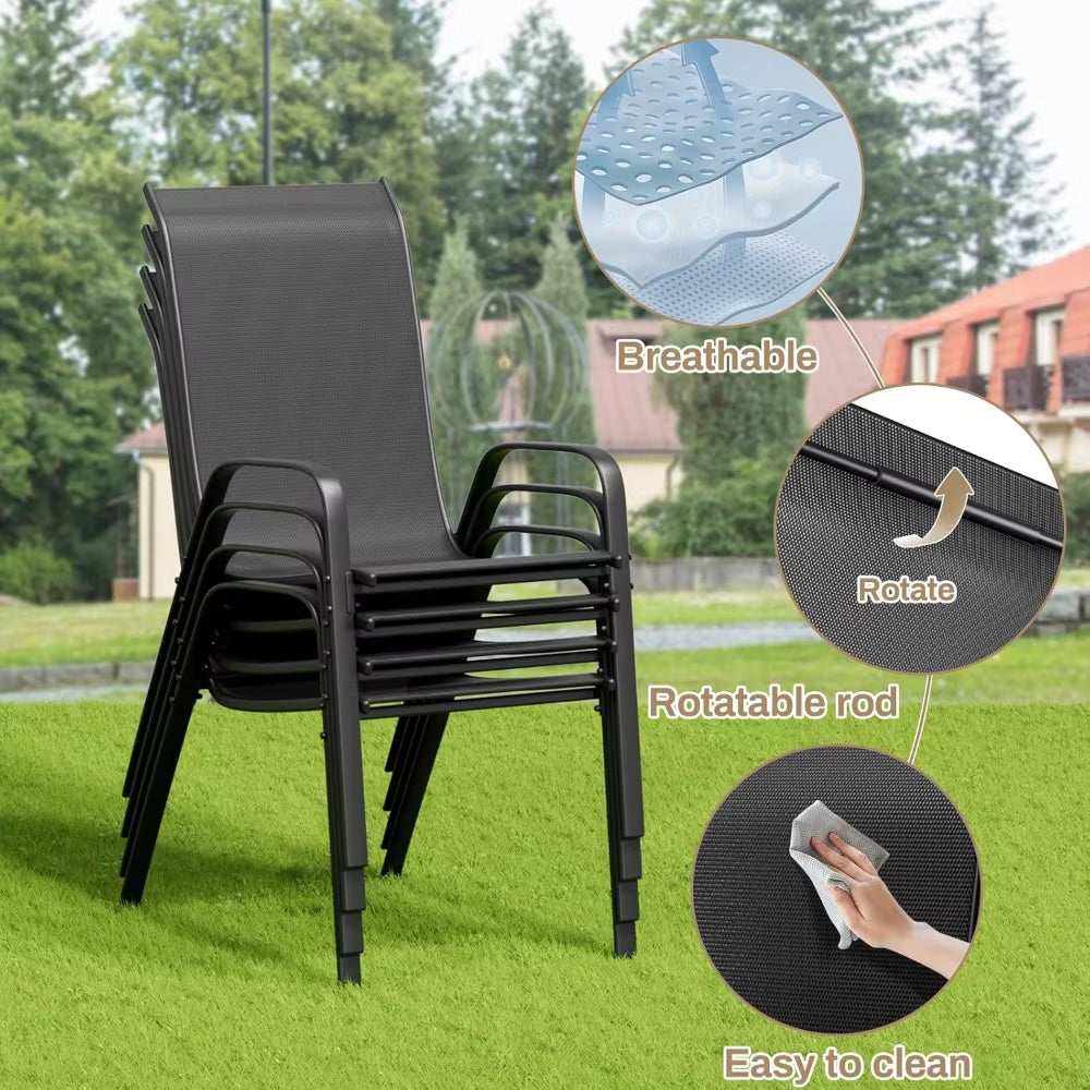 TLSUNNY Patio Dining Set 5 Pieces, All Weather Outdoor Furniture W/30X 30 Table and 4 Stackable Textilene Chairs, Metal Table An