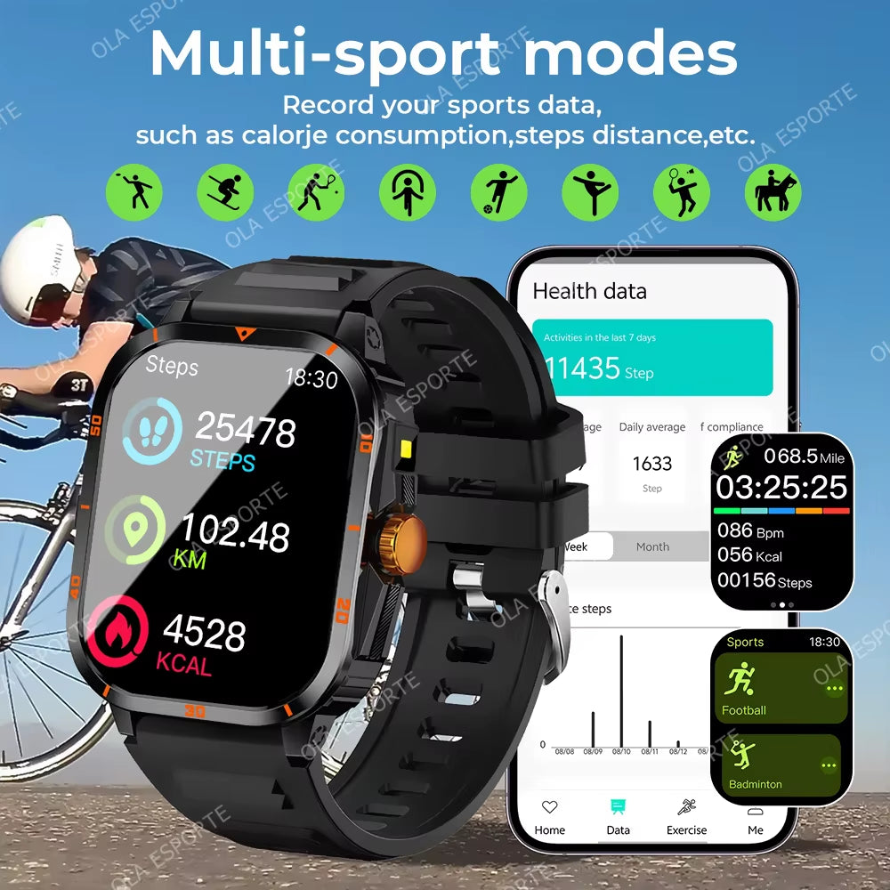 2025 NEW Military Smartwatch 2.01Inch HD Screen for Android/Ios Bluetooth Call Waterproof Outdoor Sports Fitness Smart Watch Men