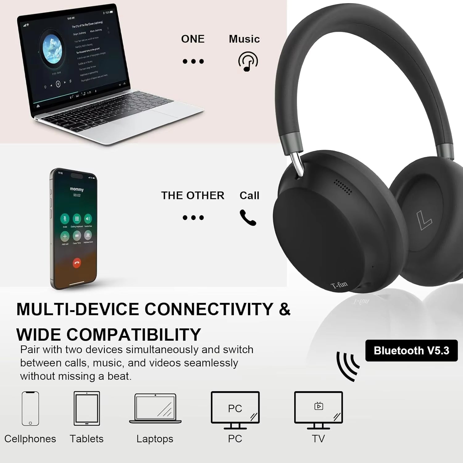 APP  NC45 Bluetooth Active Noise Cancelling Headphones, Comfortable Wireless over Ear Headphones with Mic, Hi-Res Audio,