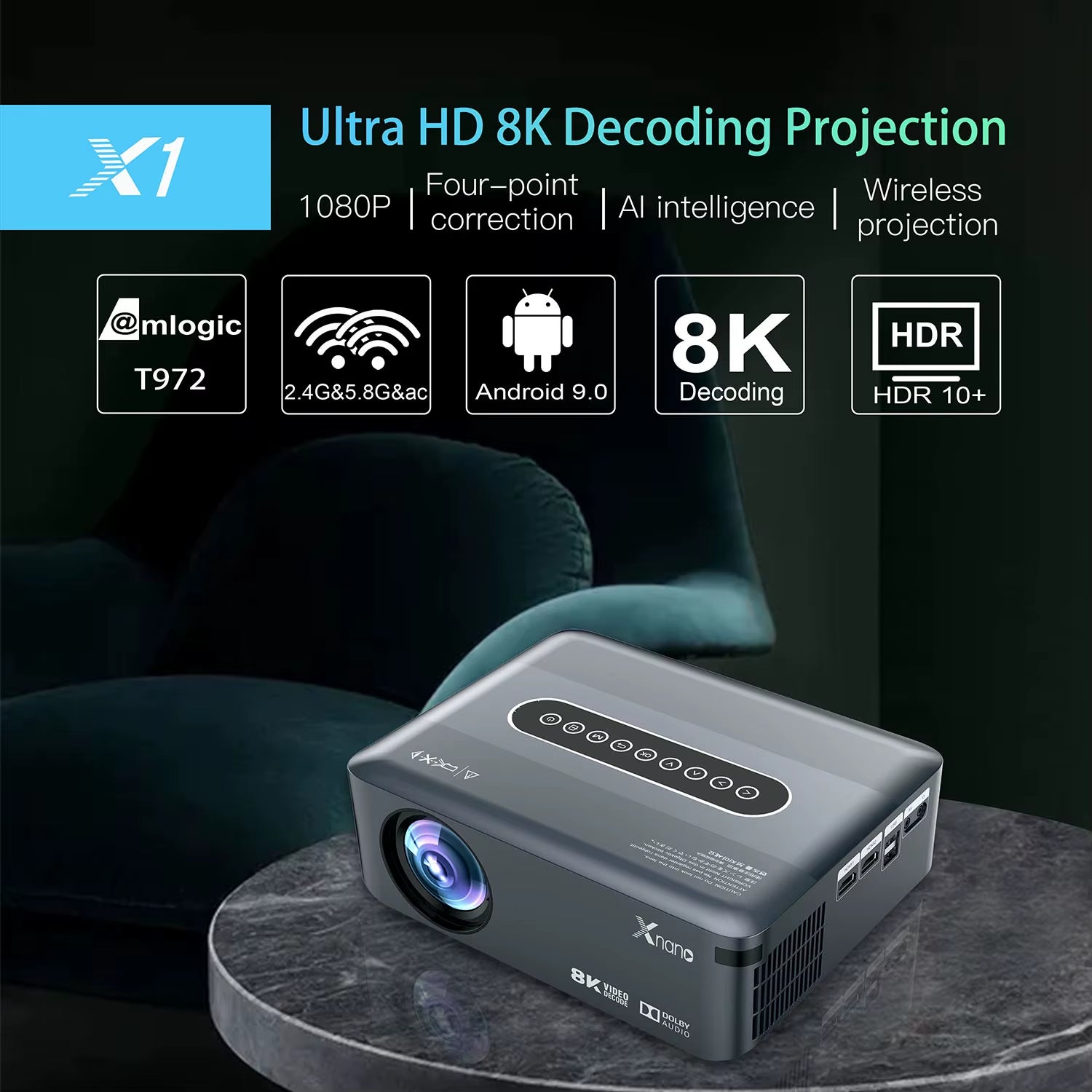 Smart Projector Full HD 1080P Home Theater Projector 4K Projectors Android 9 5G WIFI LED 8K Video Projectors Mini for Phone