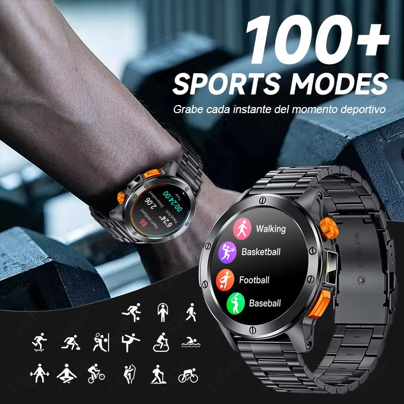 Sports Smart Watch Men LED Flashlight IP68 Waterproof Bluetooth Call Health Watches Voice Assistant Military Smartwatch Men