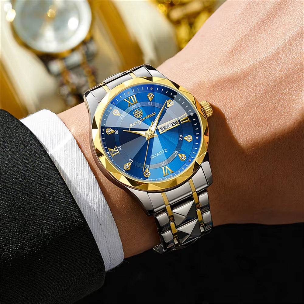 PAAZOMU Luxury Men Watches Business Top Brand Man Wristwatch Waterproof Luminous Date Week Quartz Men'S Watch High Quality+Box