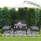 4Pcs Outdoor Patio Rattan Wicker Set Table Sofa Cushioned Deck Black