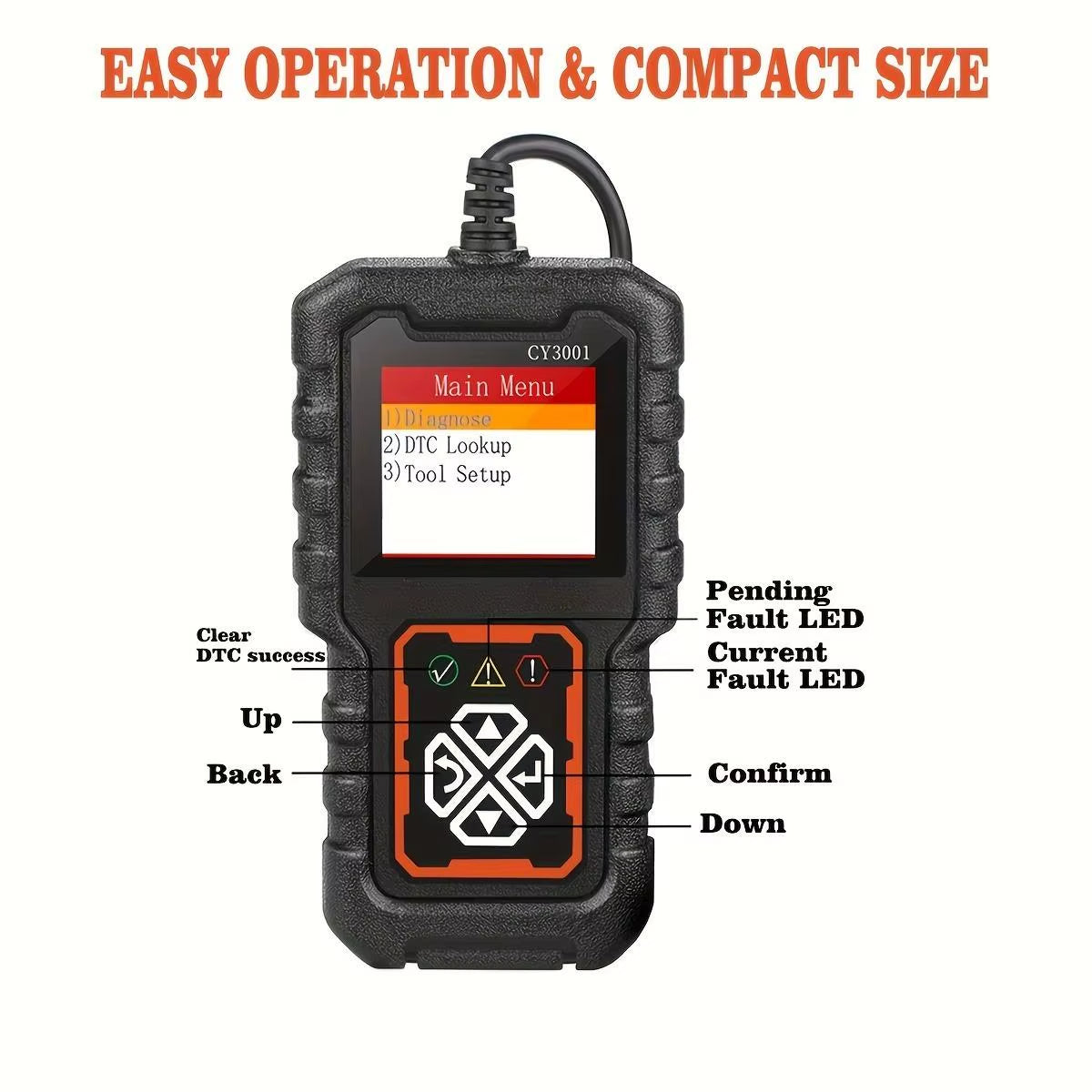 OBD2 Diagnostic Scanner and Voltage Tester for Automotive Engine Fault Codes - Model CY3001