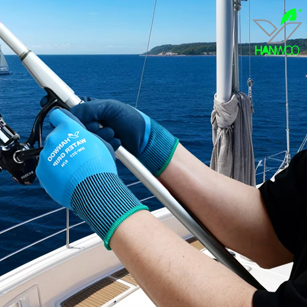 Waterproof Safety Work Gloves, Full Latex Coating, Non-Slip and Wear-Resistant, Gardening、Fishing、Outdoor, 2 Pairs