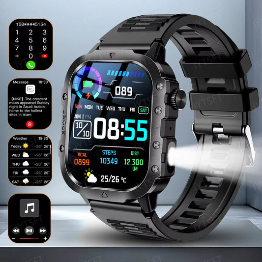 2025 New Military Smart Watch Men Outdoor Sports Fitness Tracker Health Monitoring 2.01Inch Bluetooth Calls Smartwatch