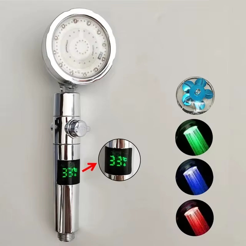 New 3/7 Colors Digital Temperature Display LED Shower Head High Pressure Shower Turbo Bathroom Hand Hose Set Showerhead Nozzle