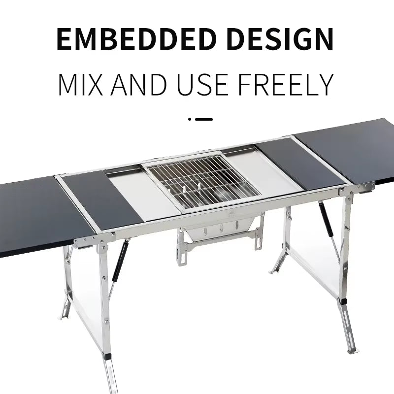 IGT Outdoor Stainless Steel Folding Barbecue Charcoal Grills Portable Camping Small Barbecue Oven Wild Journey