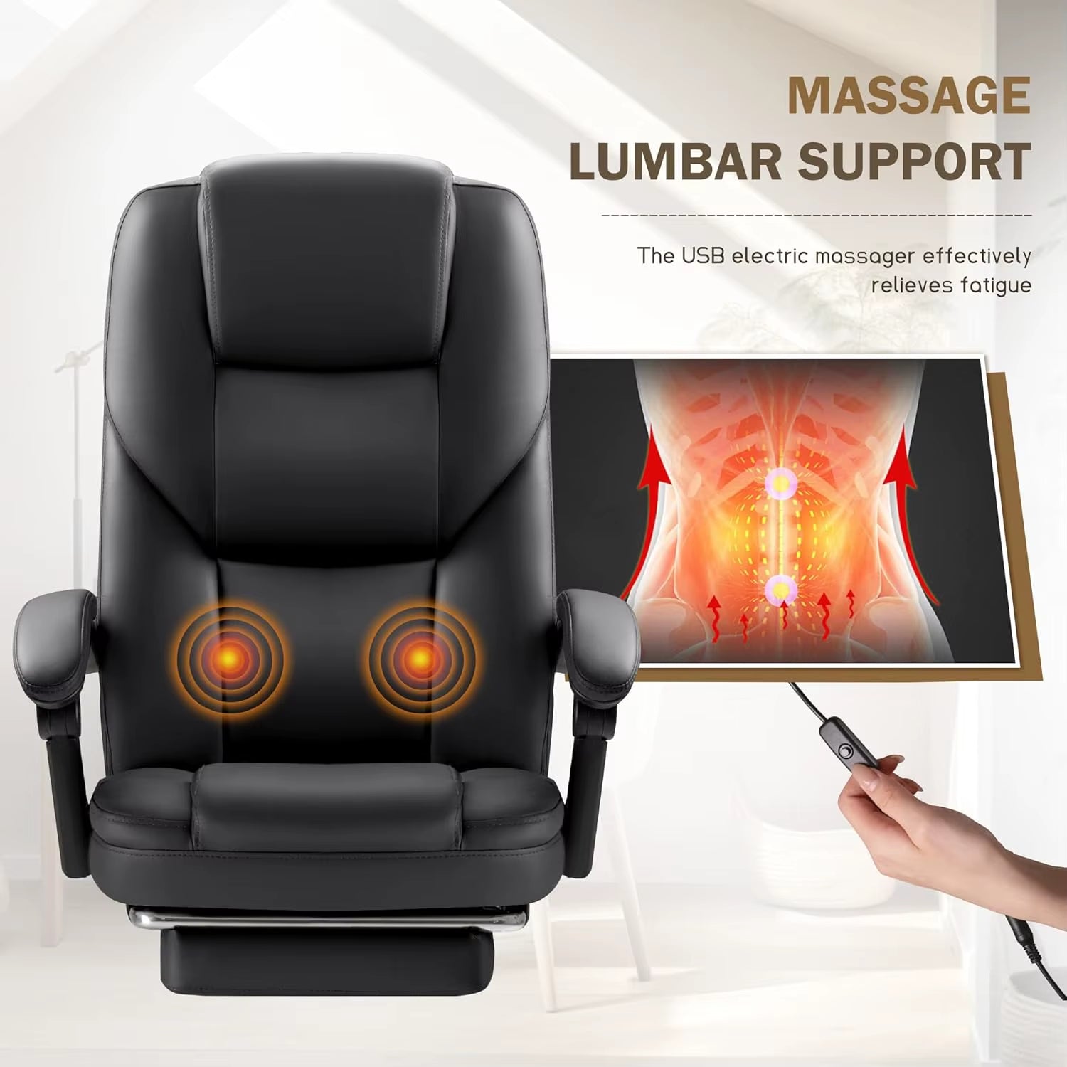 Ergonomic Executive Office Chair with Footrest for Big and Tall Users - Adjustable Reclining Desk Chair for Home and Office