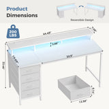 Adjustable Gaming Computer Desk (40-47 Inches) with 4 Storage Drawers, Integrated Power Outlets, and LED Lighting for Home Office Use