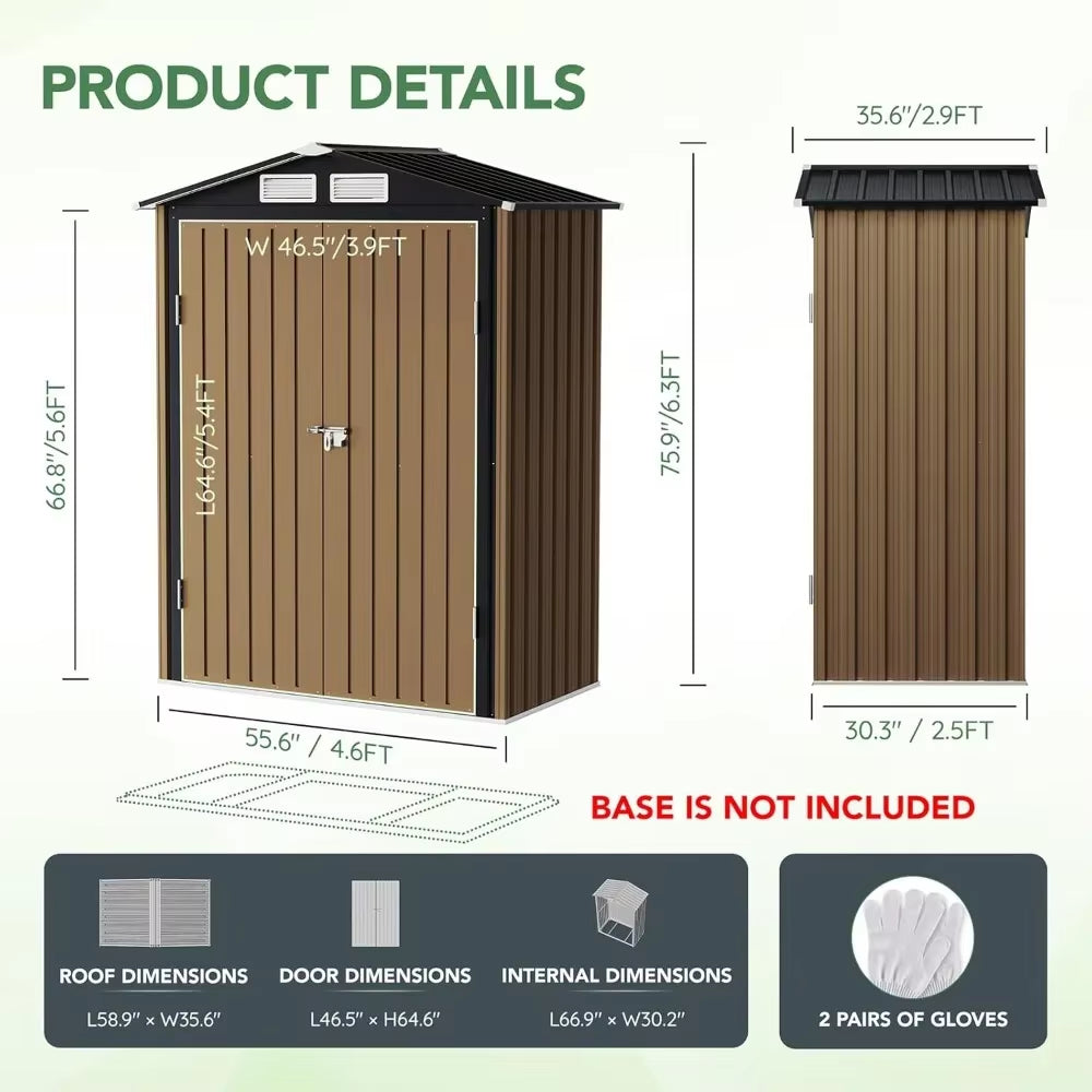 5X3Ft Outdoor Steel Storage Shed, Lockable Doors, Compact Metal Tool Shed for Garden, Backyard, Patio, Utility, and Bike Storage