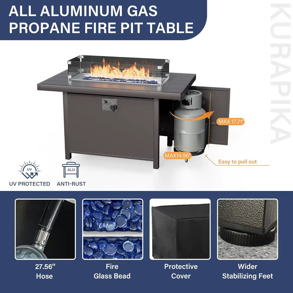 Aluminum Patio Furniture Set 4-Seat Modern Metal Outdoor Conversation Sets W/45In Propane Fire Pit Table and Loveseat