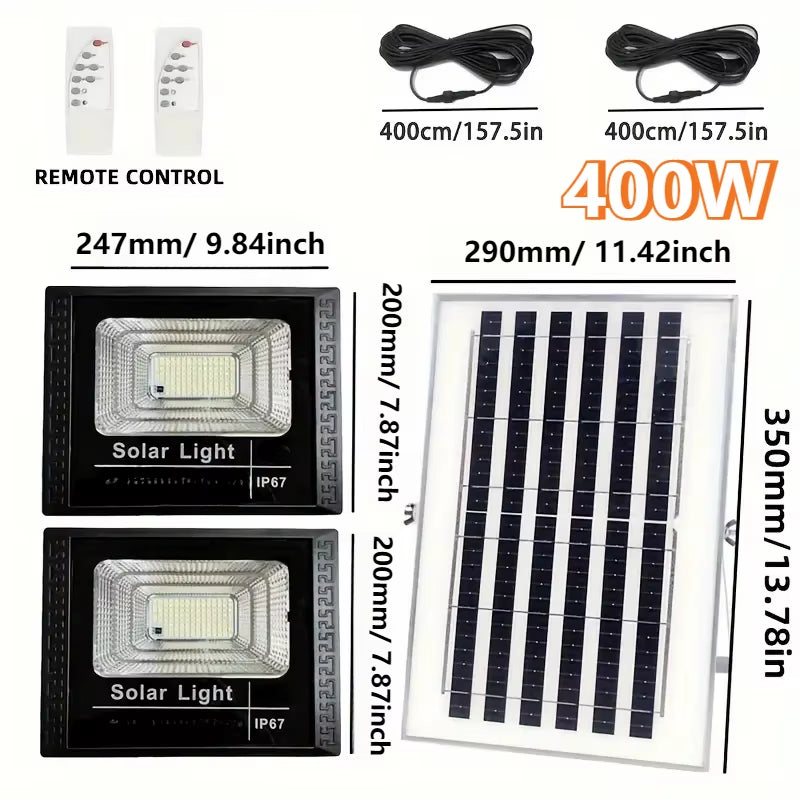 400W Led Solar Light High Bright 2 Head Flood Light Waterproof Outdoor Garden Wall Light with Aluminum Solar Panel for Garden