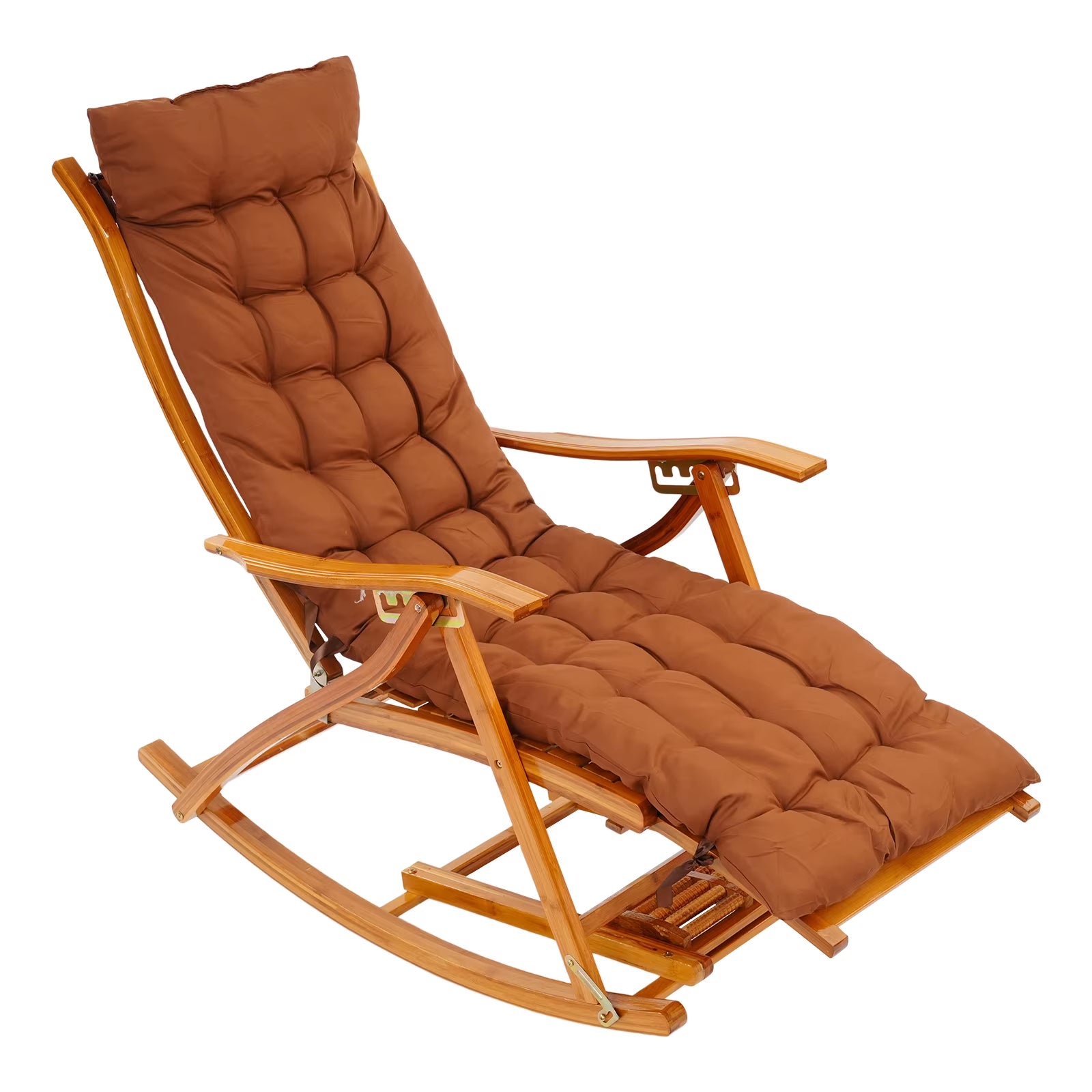 Rocking Chair, Foldable Bamboo Sun Lounger Chair, Lounge Chair with Adjustable Armrest and Footrest for Balcony Camping Garden
