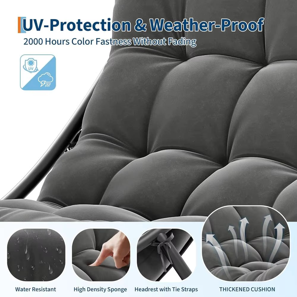 Metal Frame Outdoor Papasan Rocking Chair with Waterproof Cushion, 450Lbs, Ideal for Patio, Porch, Garden, Living Room, Dark Gre