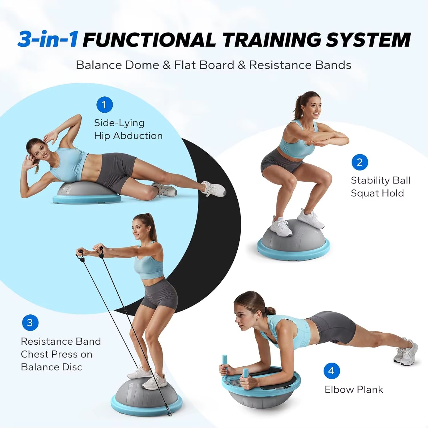MERACH Balance Ball Trainer, 18 Inch Half Exercise Ball with Resistance Bands and Foot Pump, Half Yoga Ball