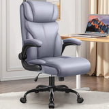 Ergonomic Leather Office Chair with Adjustable High Back and Flip-Up Armrests for Big and Tall Users, Customizable Lumbar Support