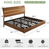 Feonase Floating Bed Frame King with Led Lights & Charging Station, Wood Full Size Bed Frame with Storage Headboard, Heavy Duty
