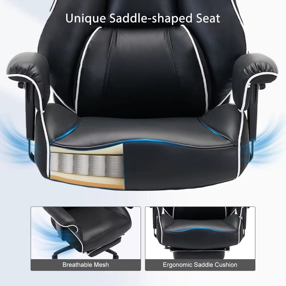 Big and Tall Ergonomic Executive Office Chair with Footrest and Lumbar Support, High Back PU Leather Design