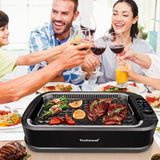 Techwood 1500W Smokeless Indoor Electric Grill with Non-Stick Plates and Tempered Glass Lid - Korean Grill with Temperature Cont