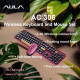 AC306 Wireless Keyboard and Mouse Combo Retro round Key Cap Full-Size 104-Key Laptop for Office Entertainment