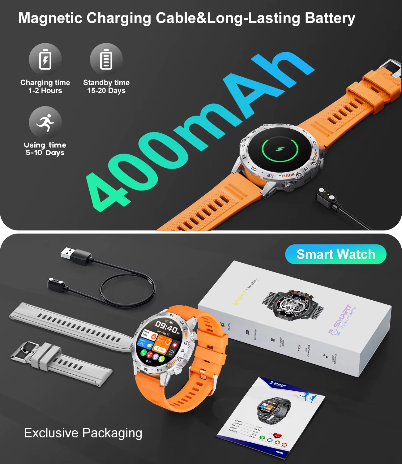 Smart Watch New1.39" Bluetooth Call Men Outdoor Sport Fitness Heart Rate Health Monitoring Smartwatch for Android IOS Phone