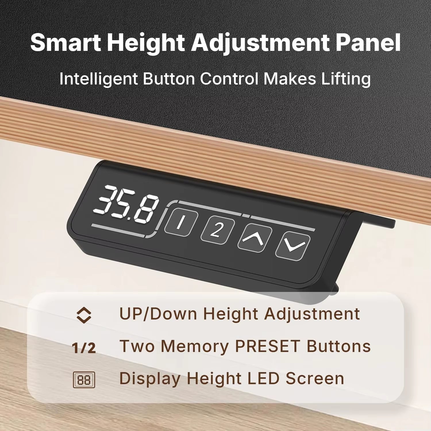 Electric Height Adjustable Ergonomic Desk - 55" x 24" Sit-Stand Computer Table for Office Use