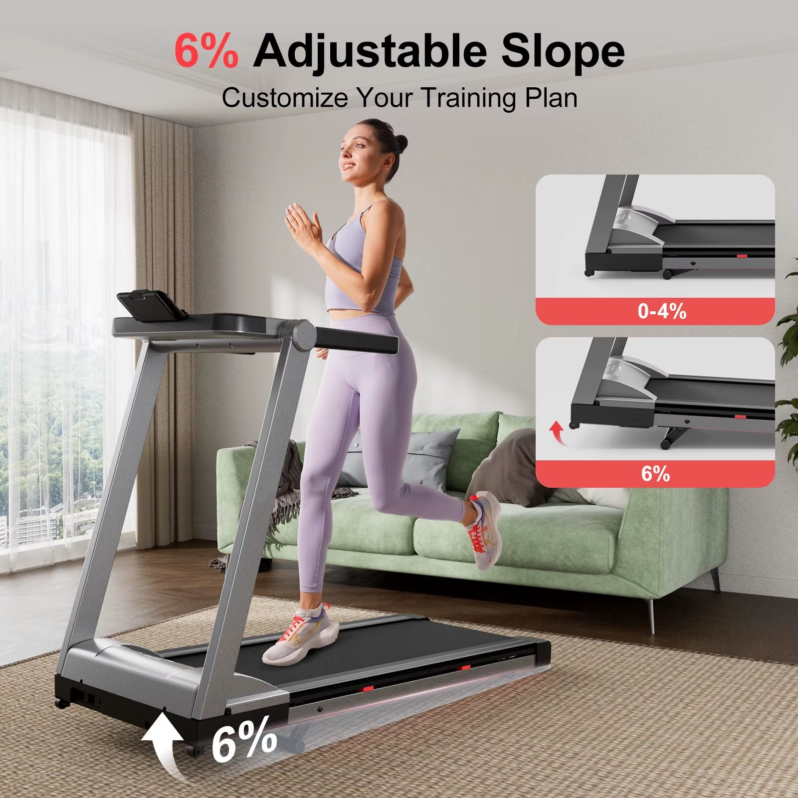 3.5HP Foldable Incline Home Treadmill Walking Pad with Handle Bar Holder 350LBS Capacity Touch Screen Smart App Data Monitoring