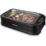 Techwood 1500W Smokeless Indoor Electric Grill with Non-Stick Plates and Tempered Glass Lid - Korean Grill with Temperature Cont