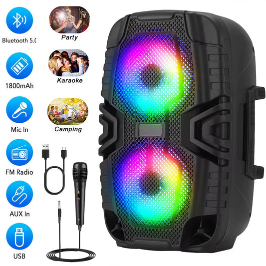 Portable Outdoor Bluetooth Speaker 6 Inch Double Horn Subwoofer Wireless Column Bass Sound with Mic